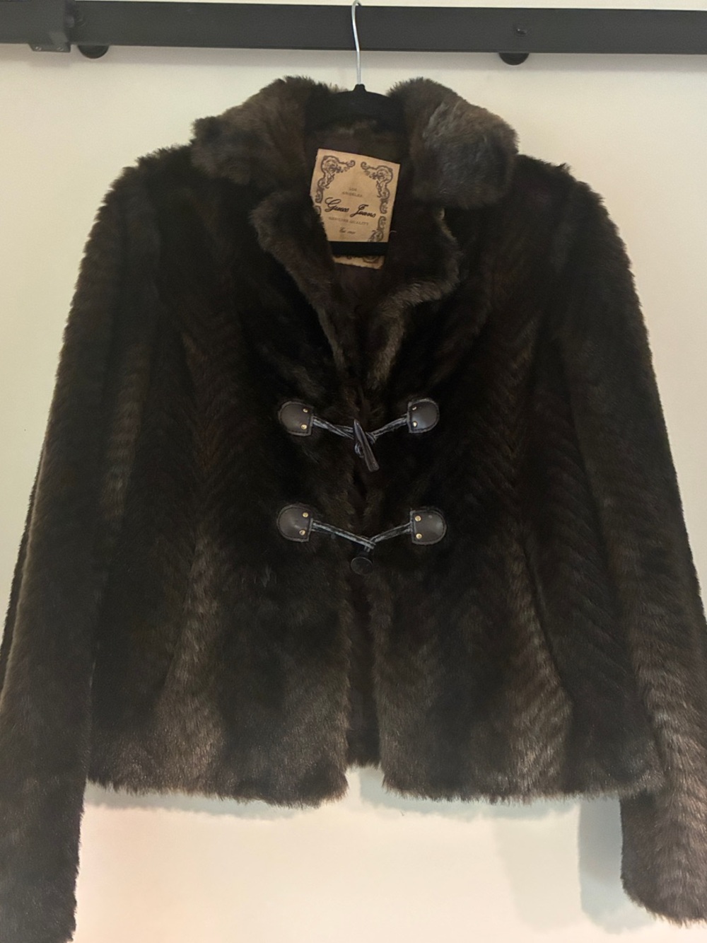 GUESS Dark Brown Faux Fur Toggle Jacket